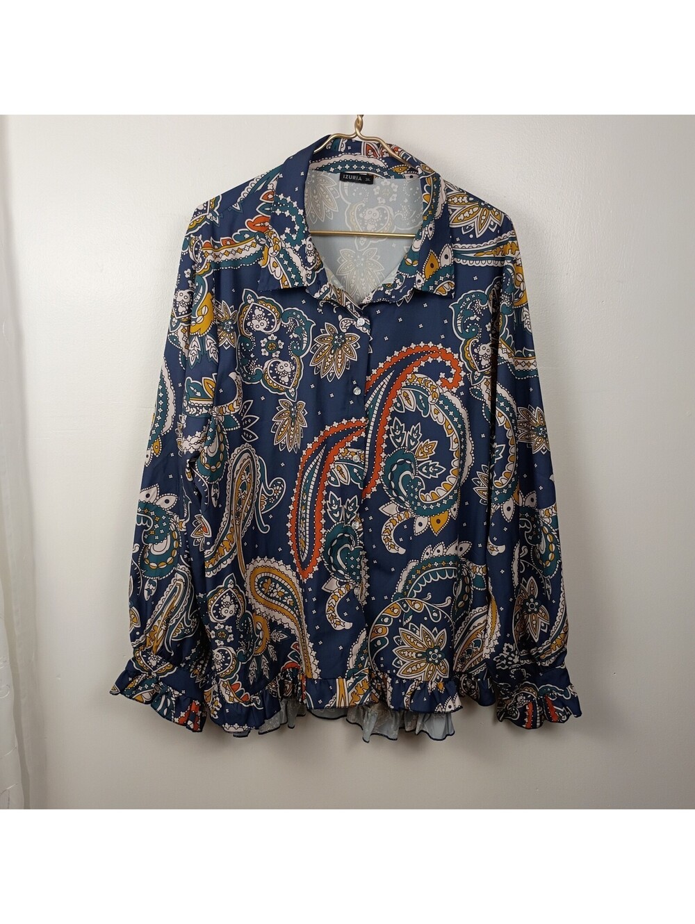 Ophelia Rose Women's Blouse Size 3X Blue Multicolor Long Sleeve Button Down